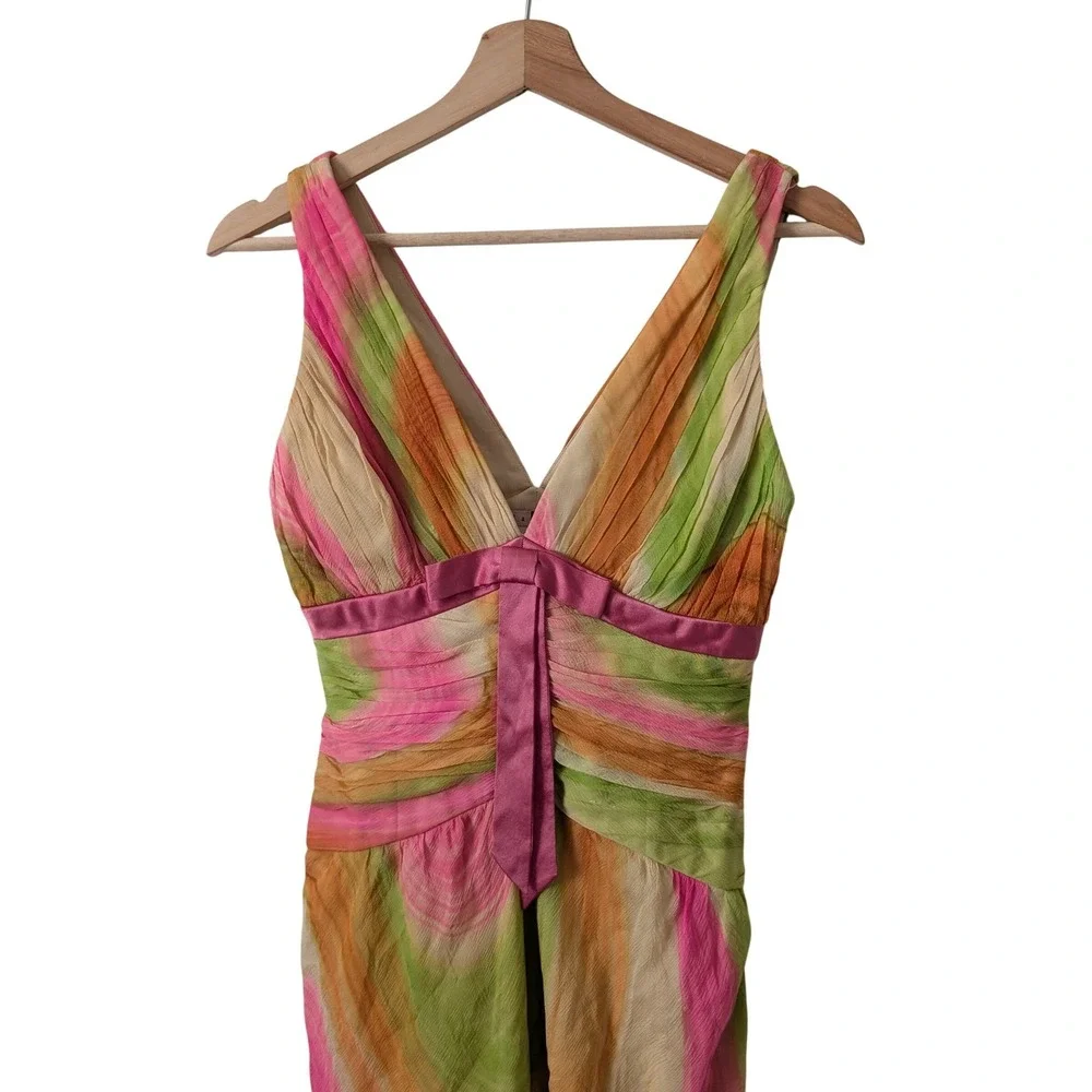 Vintage Abstract Watercolor Ruched Prom Cocktail Dress Pink Whimsy Fairy Bold 2 - Picture 2 of 8
